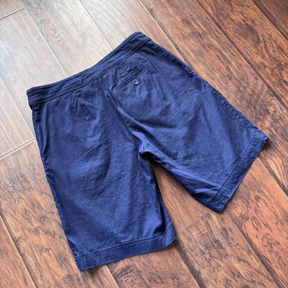 Eileen Fisher Shorts Sz 14 Linen Blend Bermuda Navy Blue Pockets Stretch Comfort - Picture 11 of 14